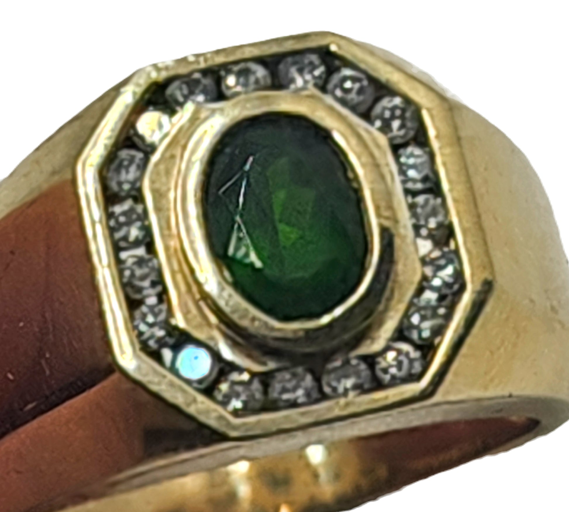 Vintage Emerald & Diamond 10k Yellow Gold Men's Ring image 4