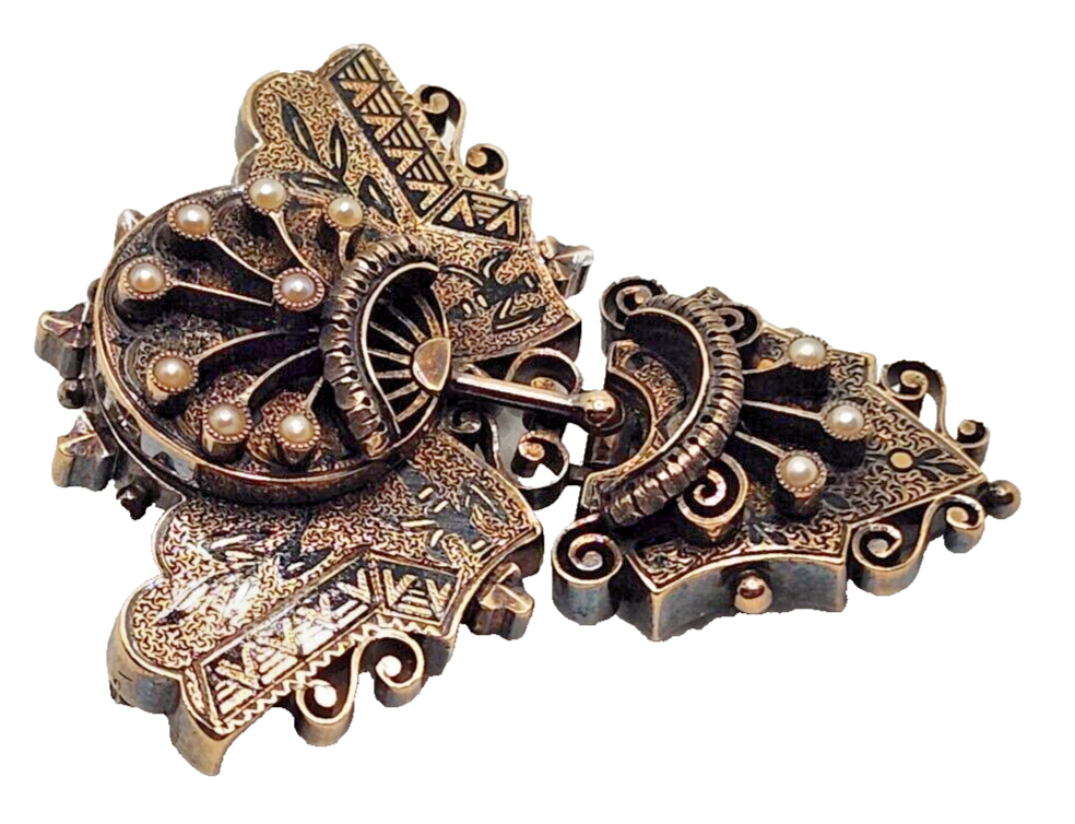 Antique Victorian 1800's Seed Pearl Enamel & 14k Gold Bar Brooch or Pendant image 3