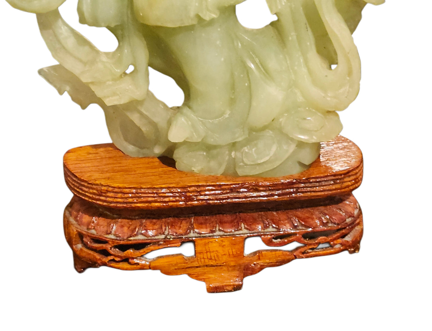 Vinatge Carved Chinese Jade Kwan Yin Geisha Statue w/ Wood Base image 6