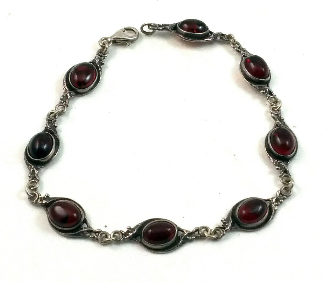 Vintage Sterling Silver & Dark Amber Link Tennis Bracelet 8" Long image 0