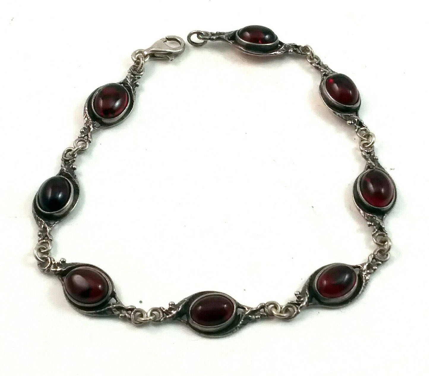 Vintage Sterling Silver & Dark Amber Link Tennis Bracelet 8" Long image 0