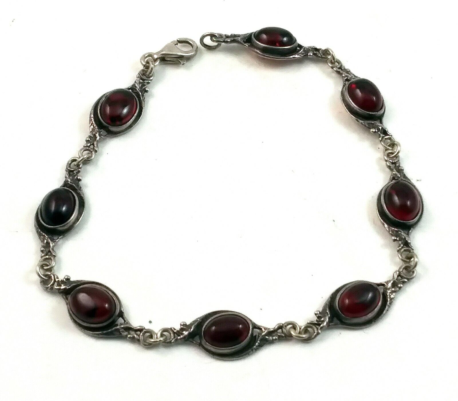 Vintage Sterling Silver & Dark Amber Link Tennis Bracelet 8" Long image 0