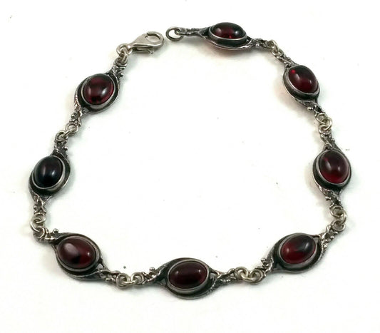 Vintage Sterling Silver & Dark Amber Link Tennis Bracelet 8" Long image 0