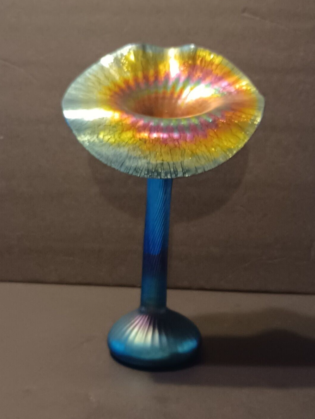 LUNDBERG Studios Art Glass JACK IN THE PULPIT Aurene Blue Iridescent Vase image 1