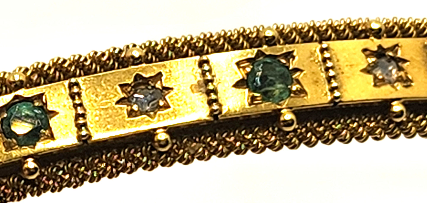 Antique Victorian Emerald & Diamond 15k Yellow Gold Bangle Bracelet image 5