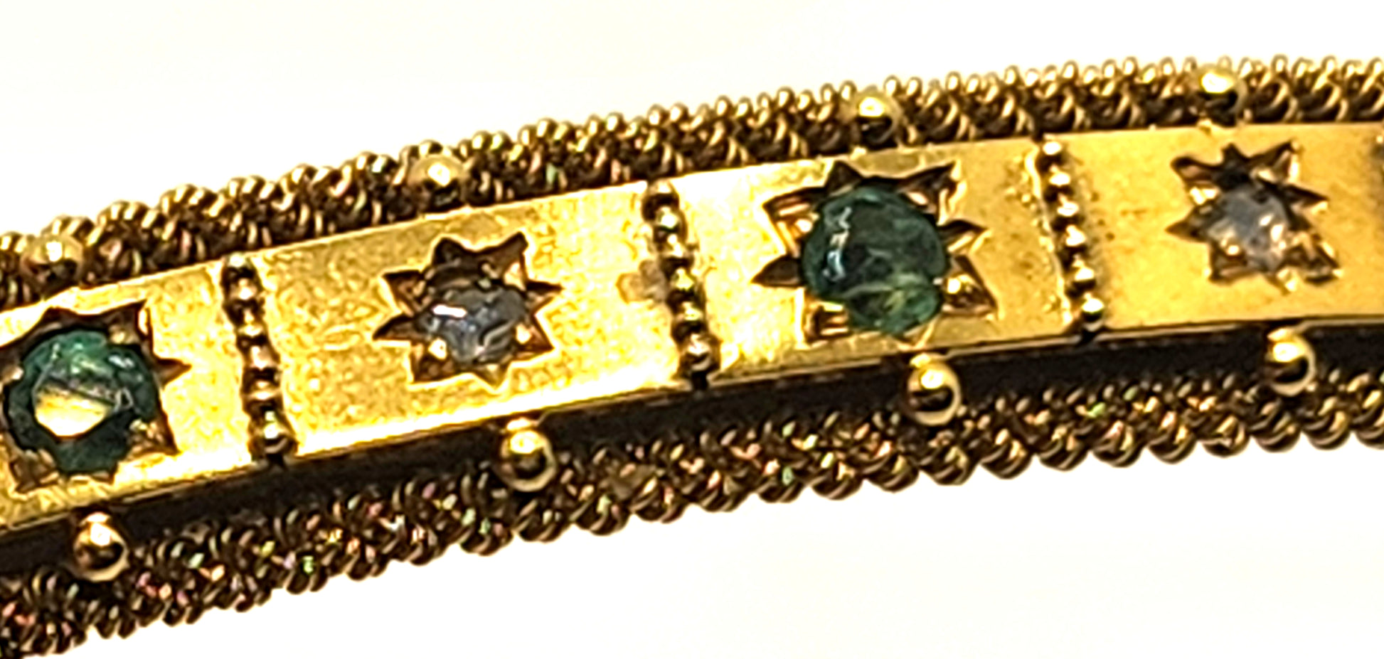 Antique Victorian Emerald & Diamond 15k Yellow Gold Bangle Bracelet image 5