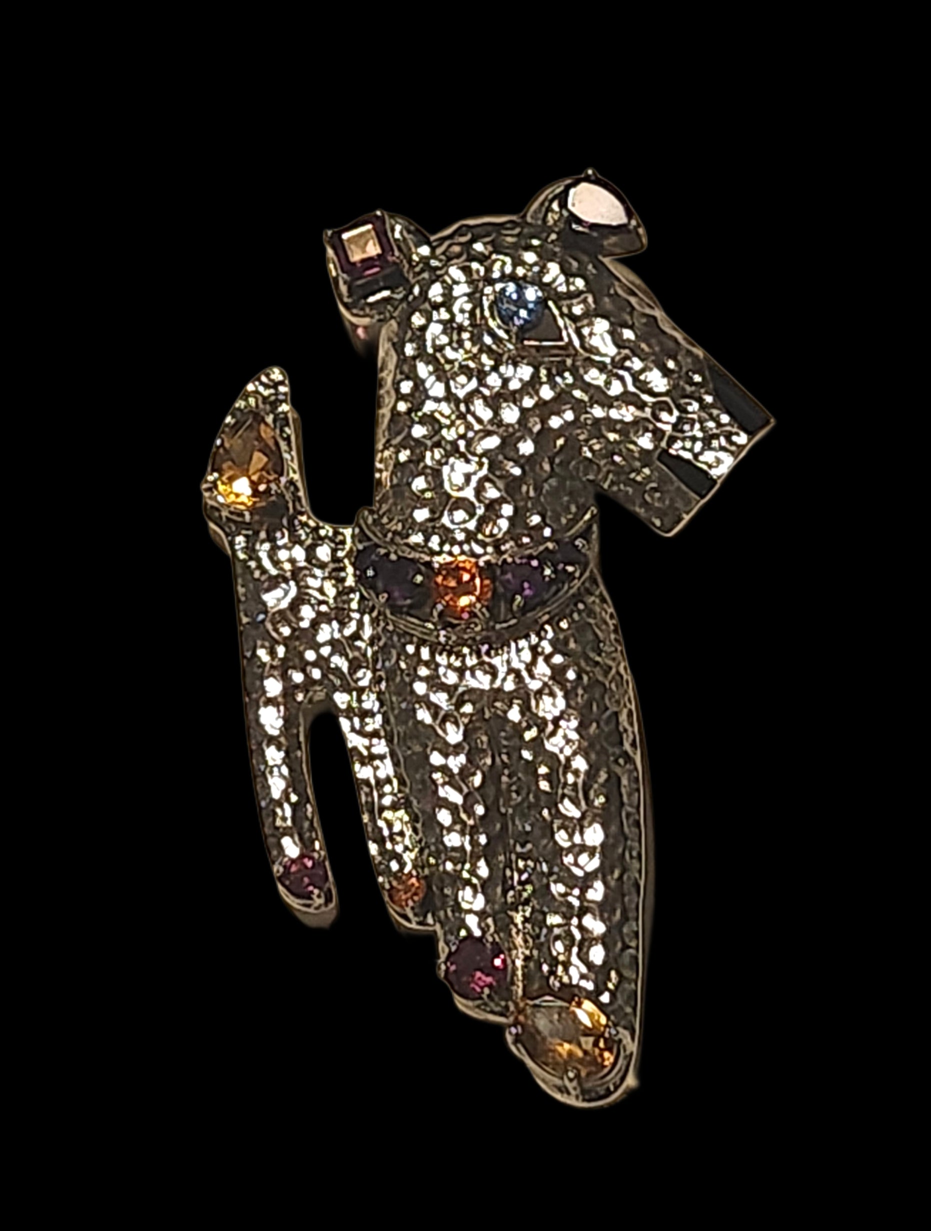 Nicki Butler Sterling Silver & Gemstone Terrier Dog Pin Pendant Signed image 1