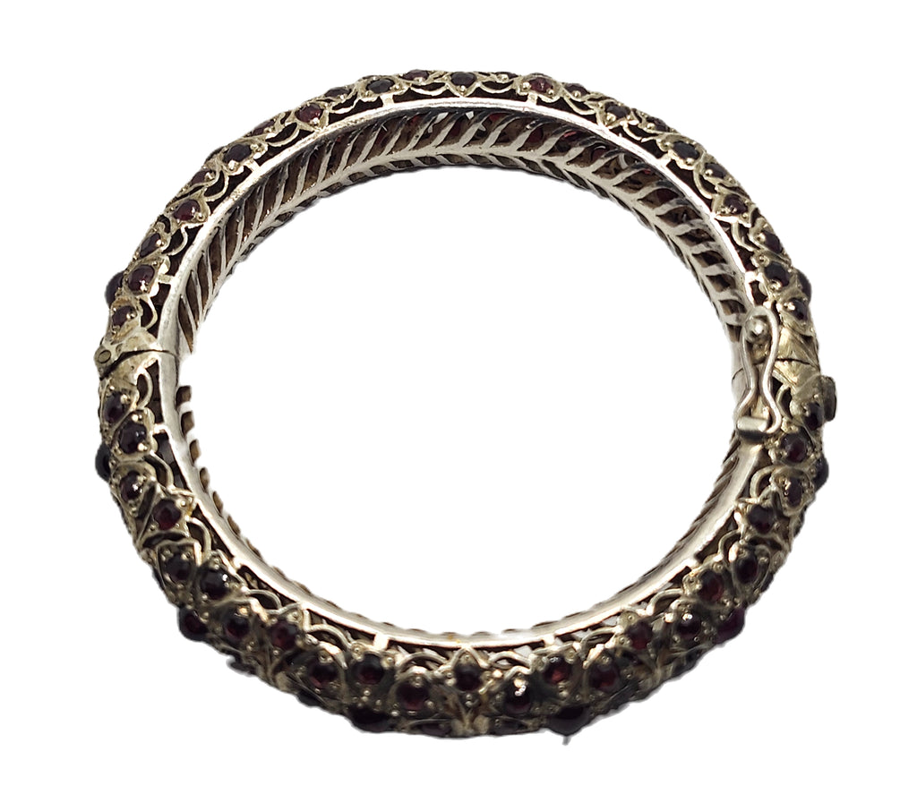 Mughal Indian Sterling Silver & Garnet Hinged Bangle Bracelet image 8