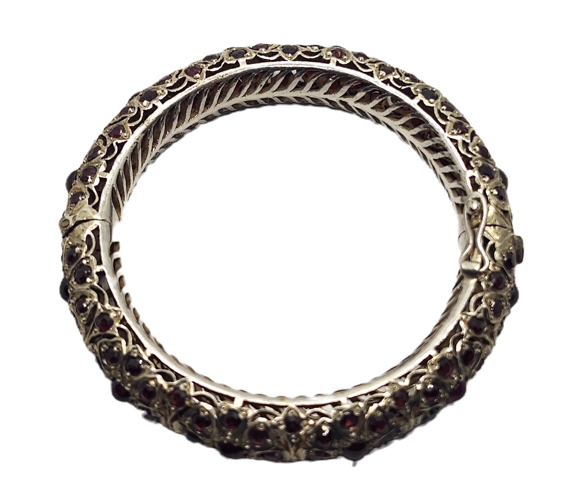 Mughal Indian Sterling Silver & Garnet Hinged Bangle Bracelet image 8