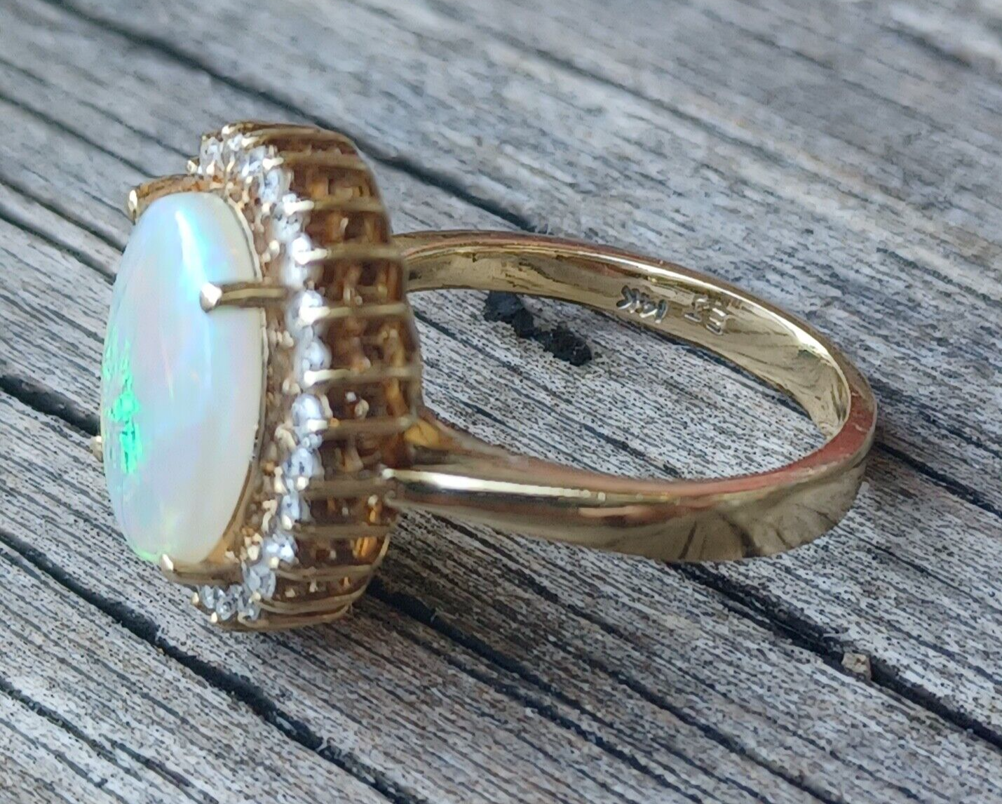 Natural Fire Opal & Diamond Halo 14K Yellow Gold Ring image 6
