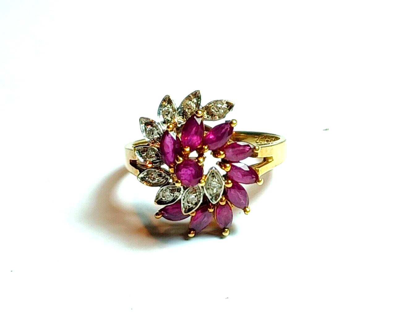 1.25cttw Ruby & Diamond Swirl Cluster 14k Yellow Gold Ring image 1