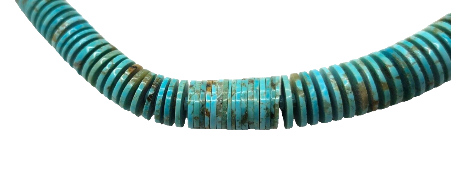 Native American Navajo Graduated Bead Disc Turquoise & Sterling Necklace image 4