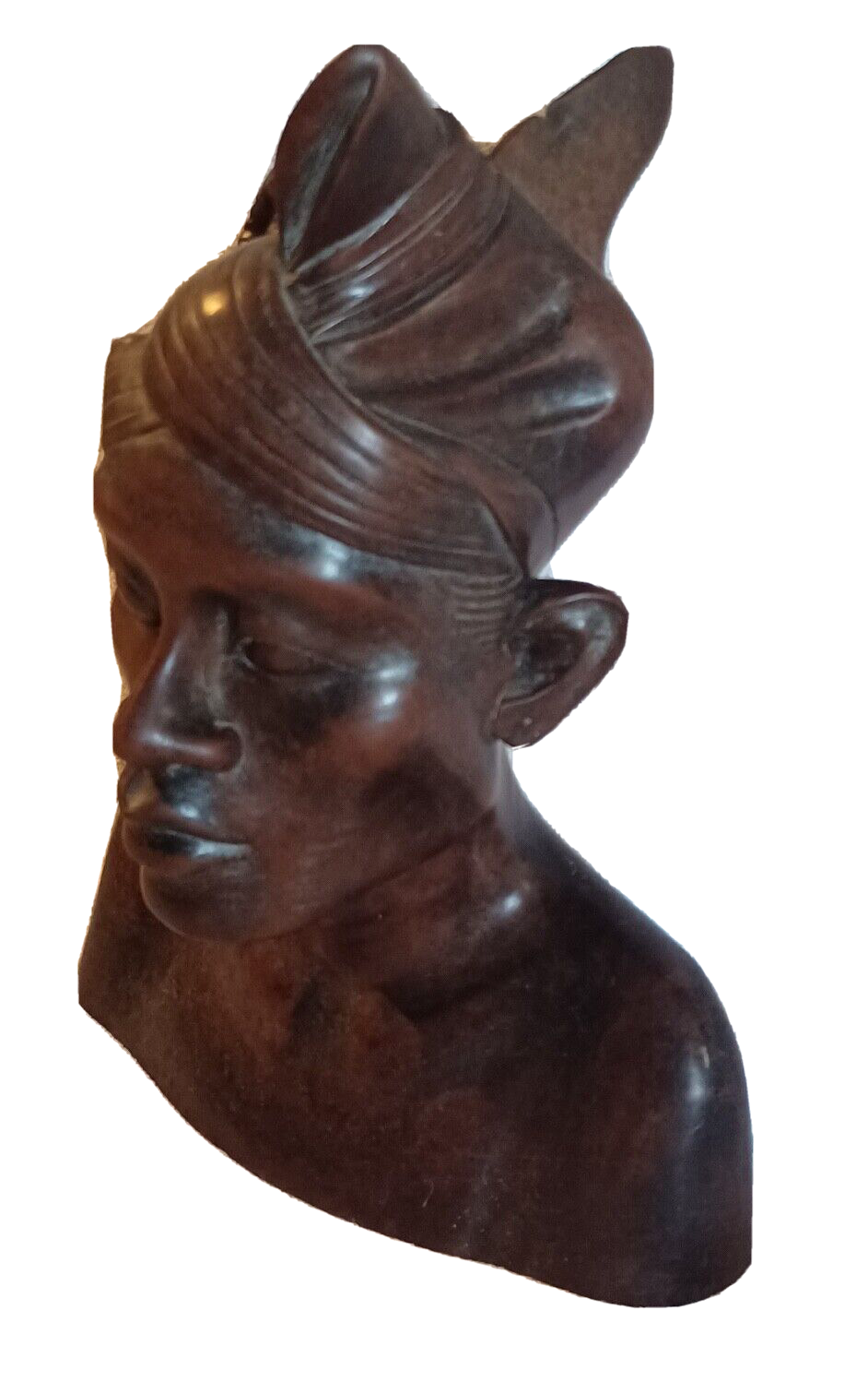 Antique African Woman Wood Carved Tribal Bust Headpiece w/ Flower Sculpture image 3