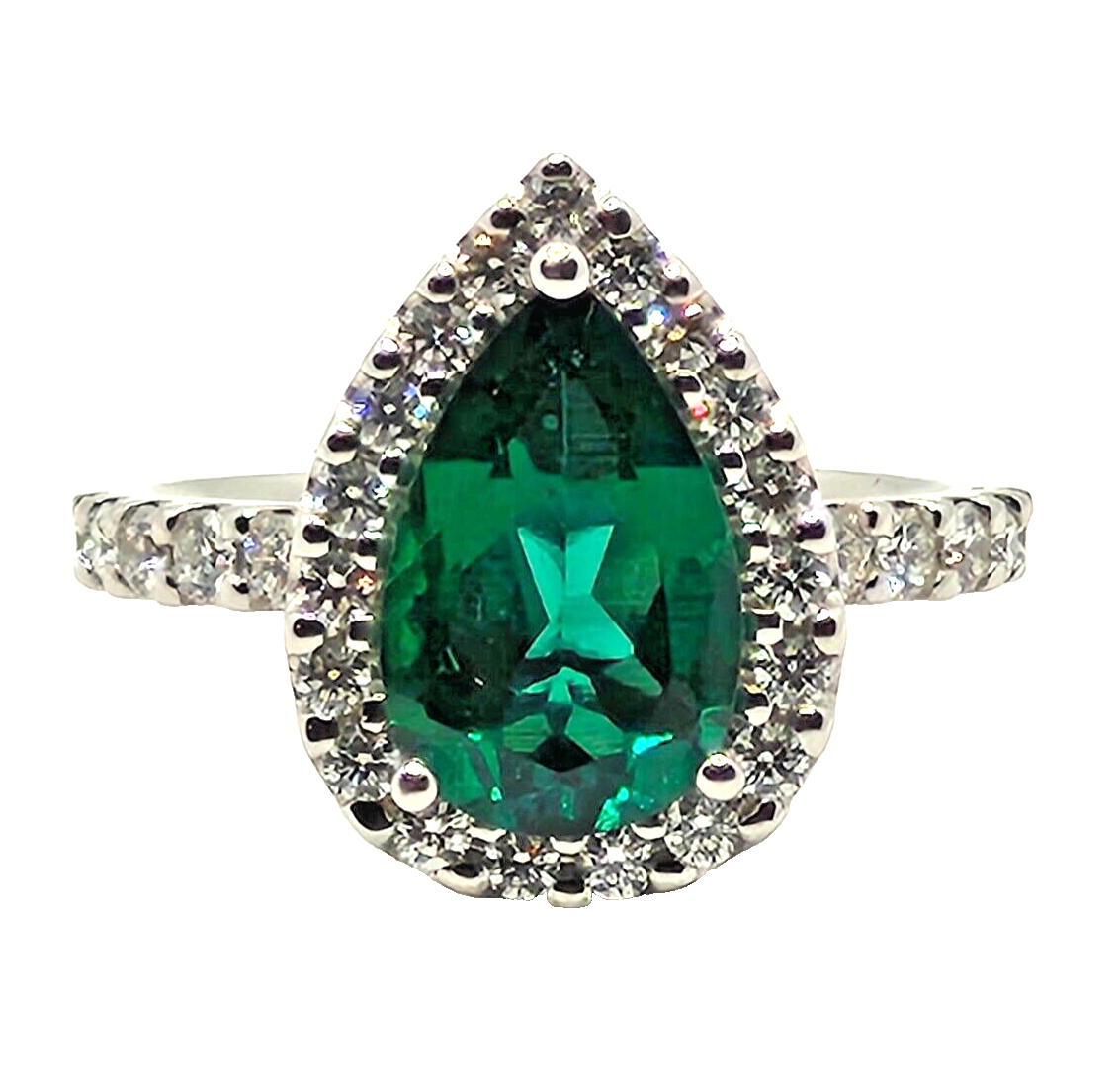 Jessica L Jewelry JLJ 14K White Gold Lab Created Emerald & Diamond Halo Ring image 8