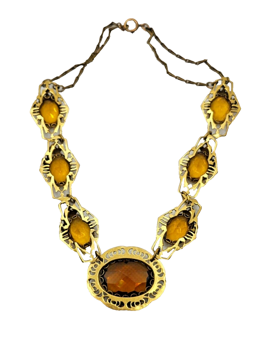 Antique Art Nouveau Enamel Czech Citrine Glass Filigree Gold Filled Necklace image 9