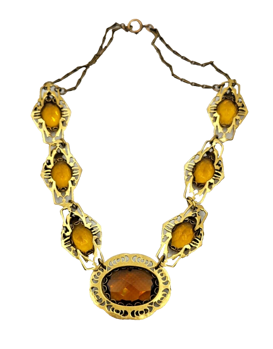 Antique Art Nouveau Enamel Czech Citrine Glass Filigree Gold Filled Necklace image 9