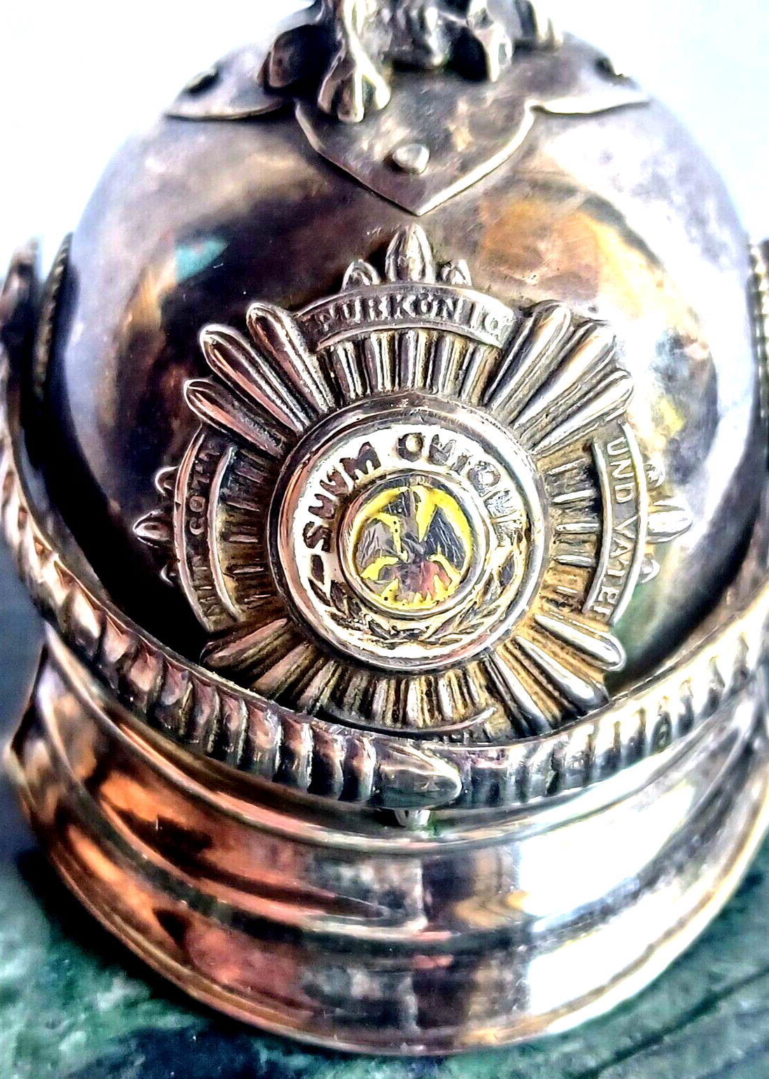 Prussian Regiment Corps Officers Sterling Silver Parade Helmet Iron Cross Award image 2