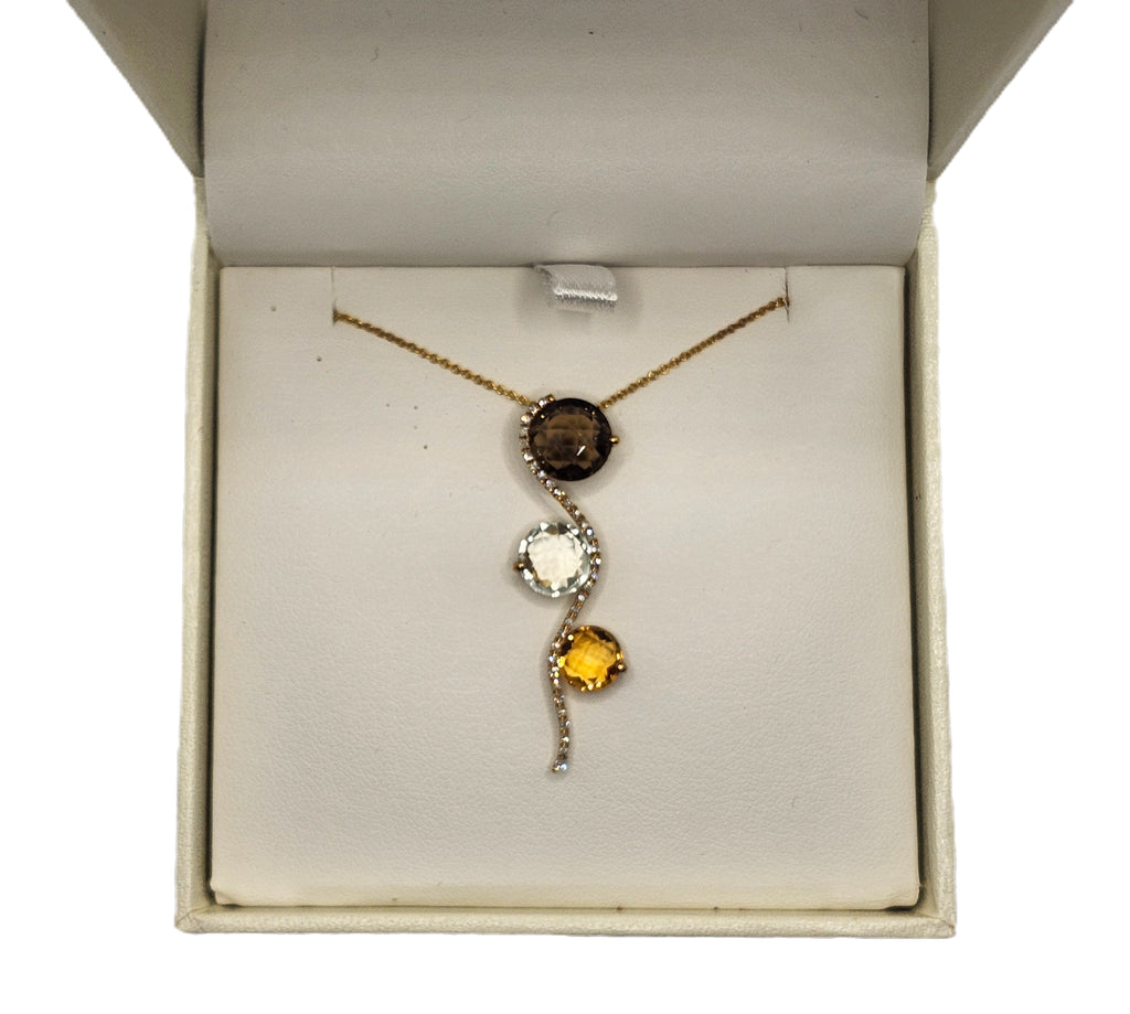 NEW! EFFY Multi Stone & Diamond 14k Yellow Gold Pendant w/ Chain image 2