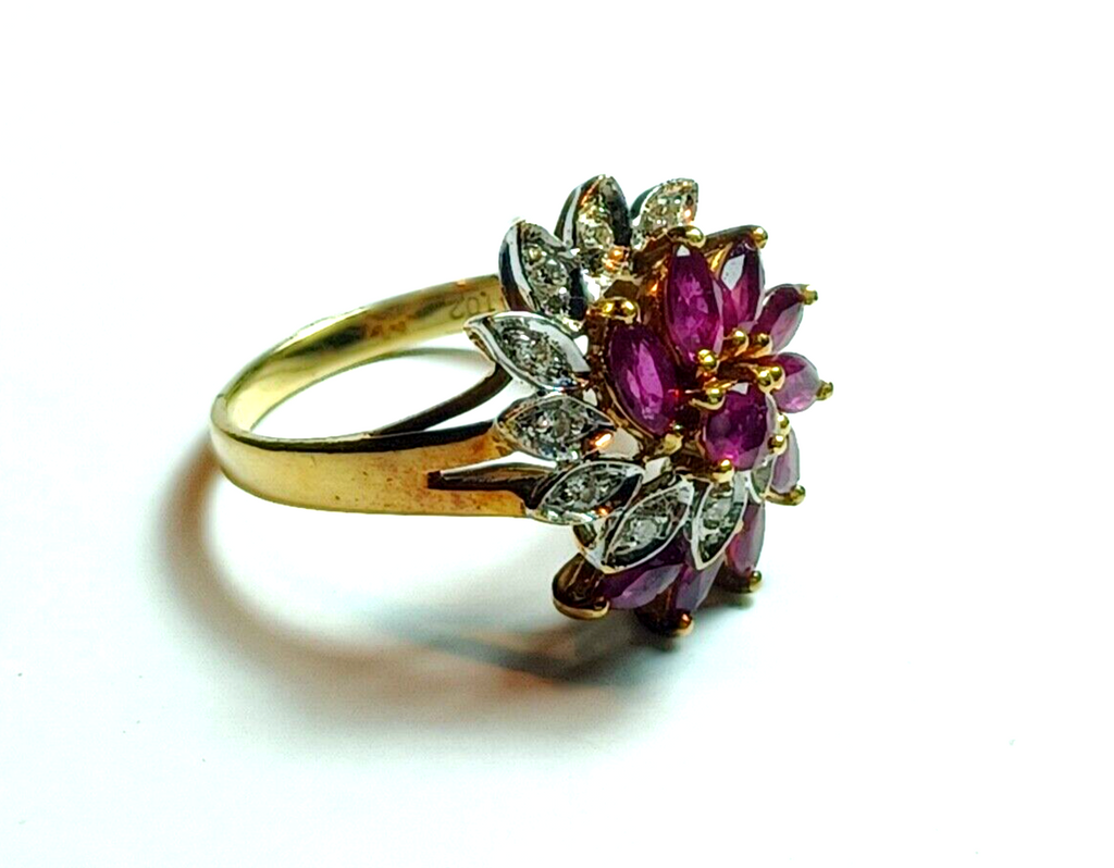 1.25cttw Ruby & Diamond Swirl Cluster 14k Yellow Gold Ring image 4