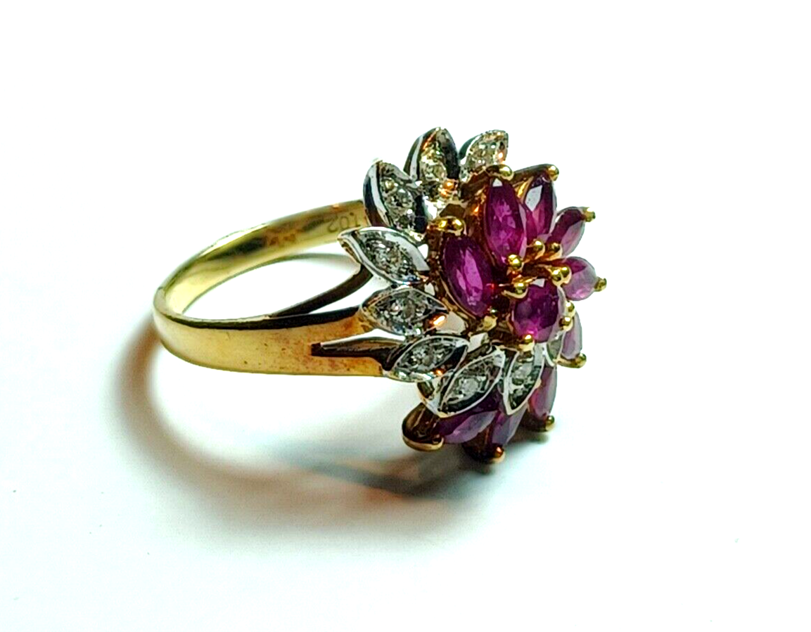 1.25cttw Ruby & Diamond Swirl Cluster 14k Yellow Gold Ring image 4