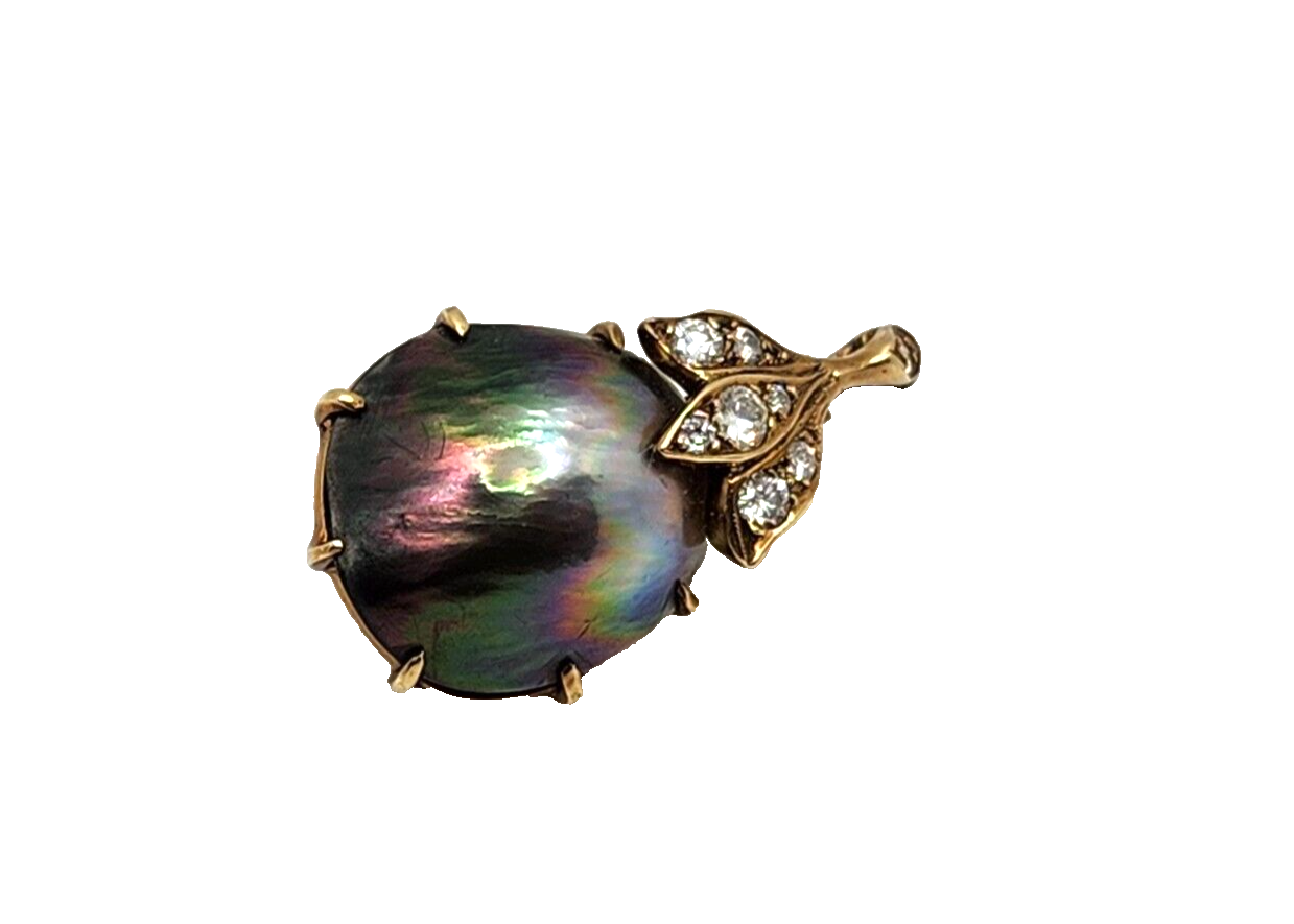 Tahitian South Sea Black Pearl & Diamond 14K Yellow Gold Enhancer Pendant image 4