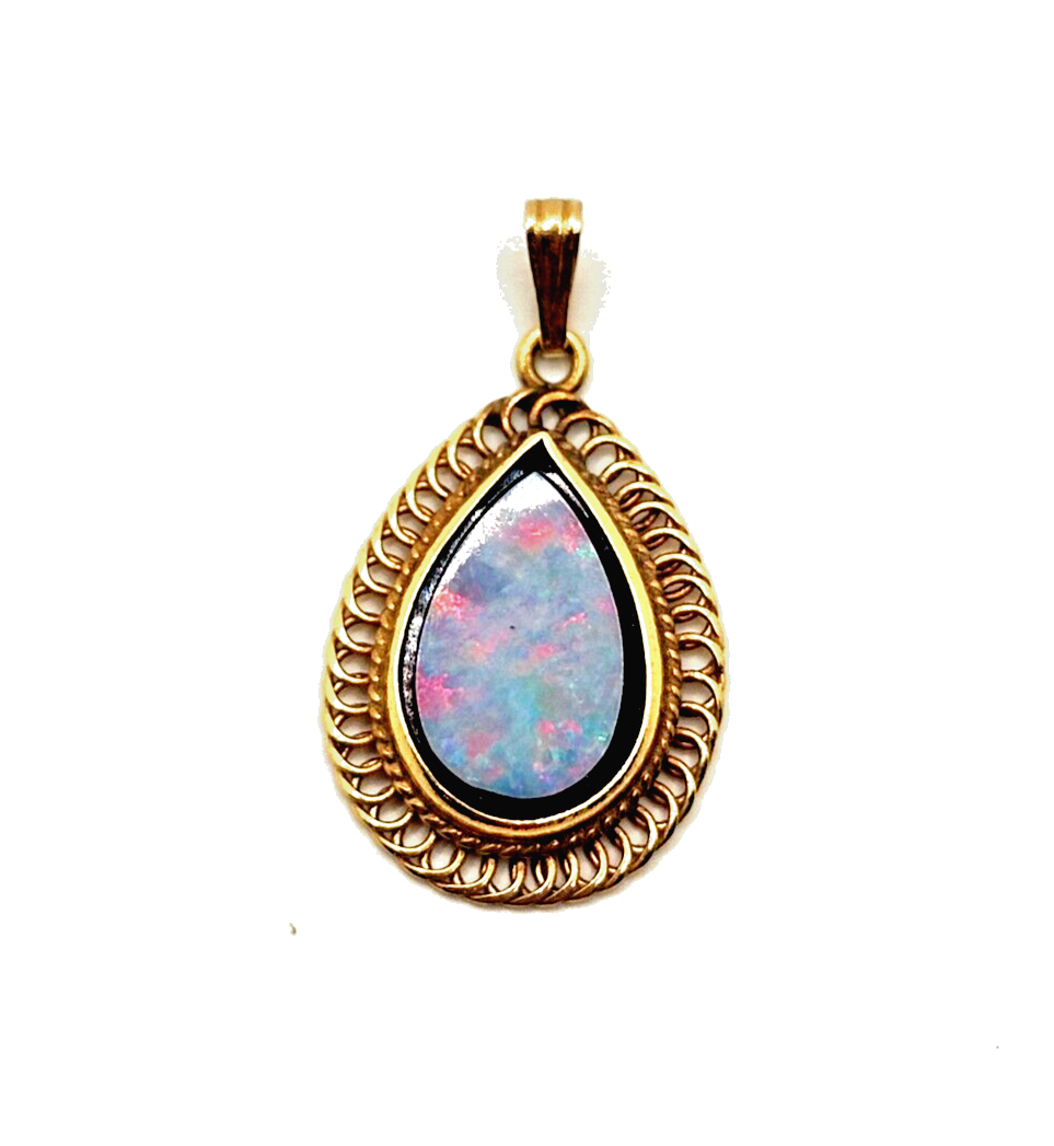 Fiery Doublet Black Opal & 14K Yellow Gold Pendant image 0