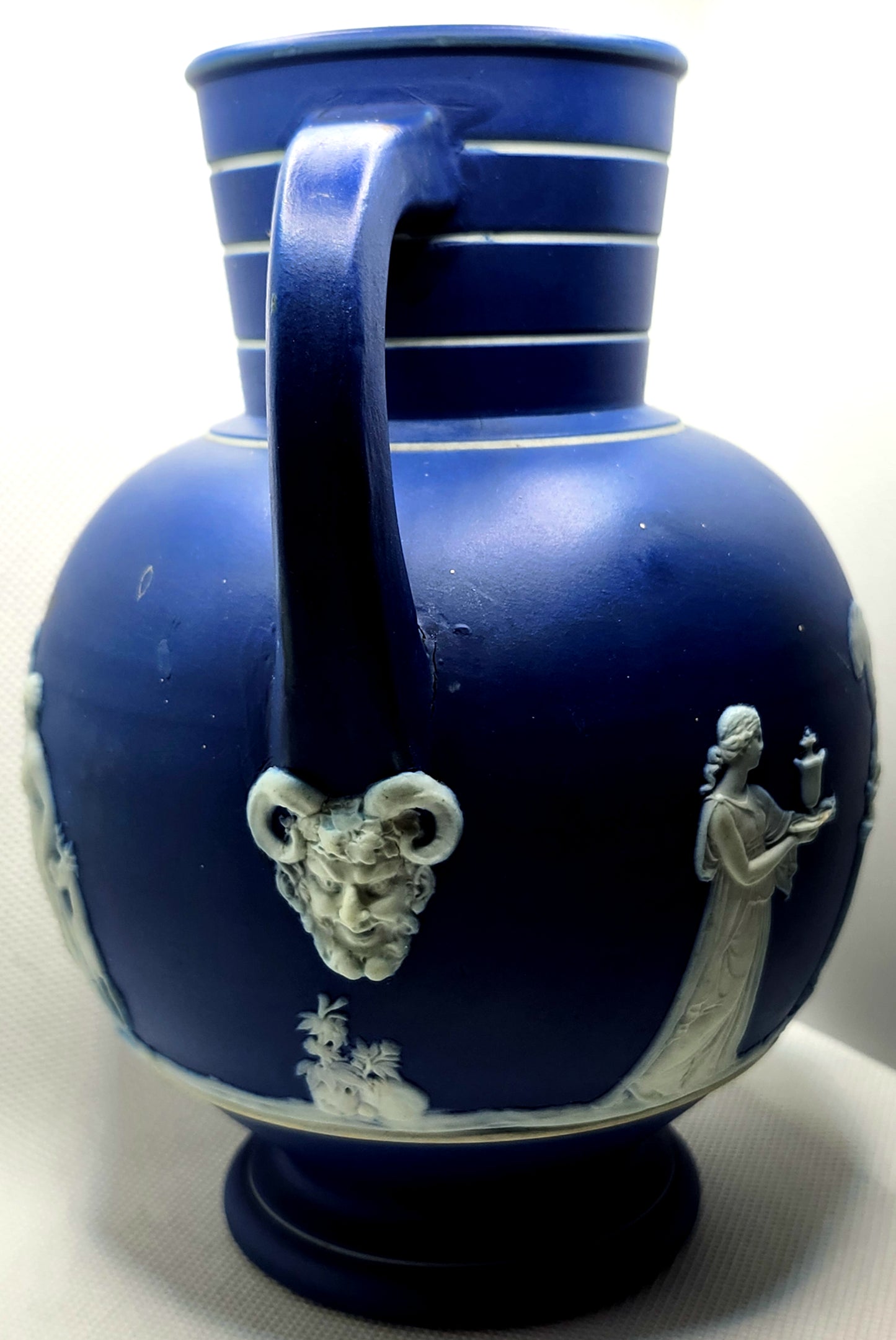 Antique Wedgewood England Cobalt Blue Jasperware Doric Jug Muses image 5