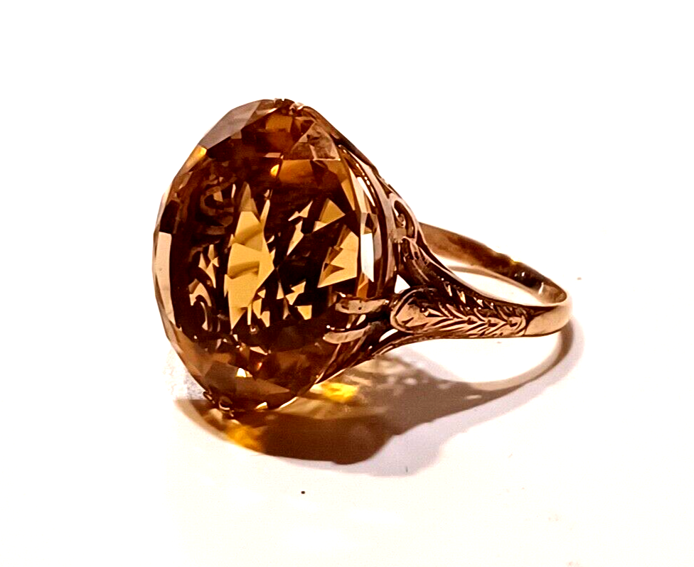 Antique Filigree 14K Yellow Gold & Large 35ct Citrine Ring image 0