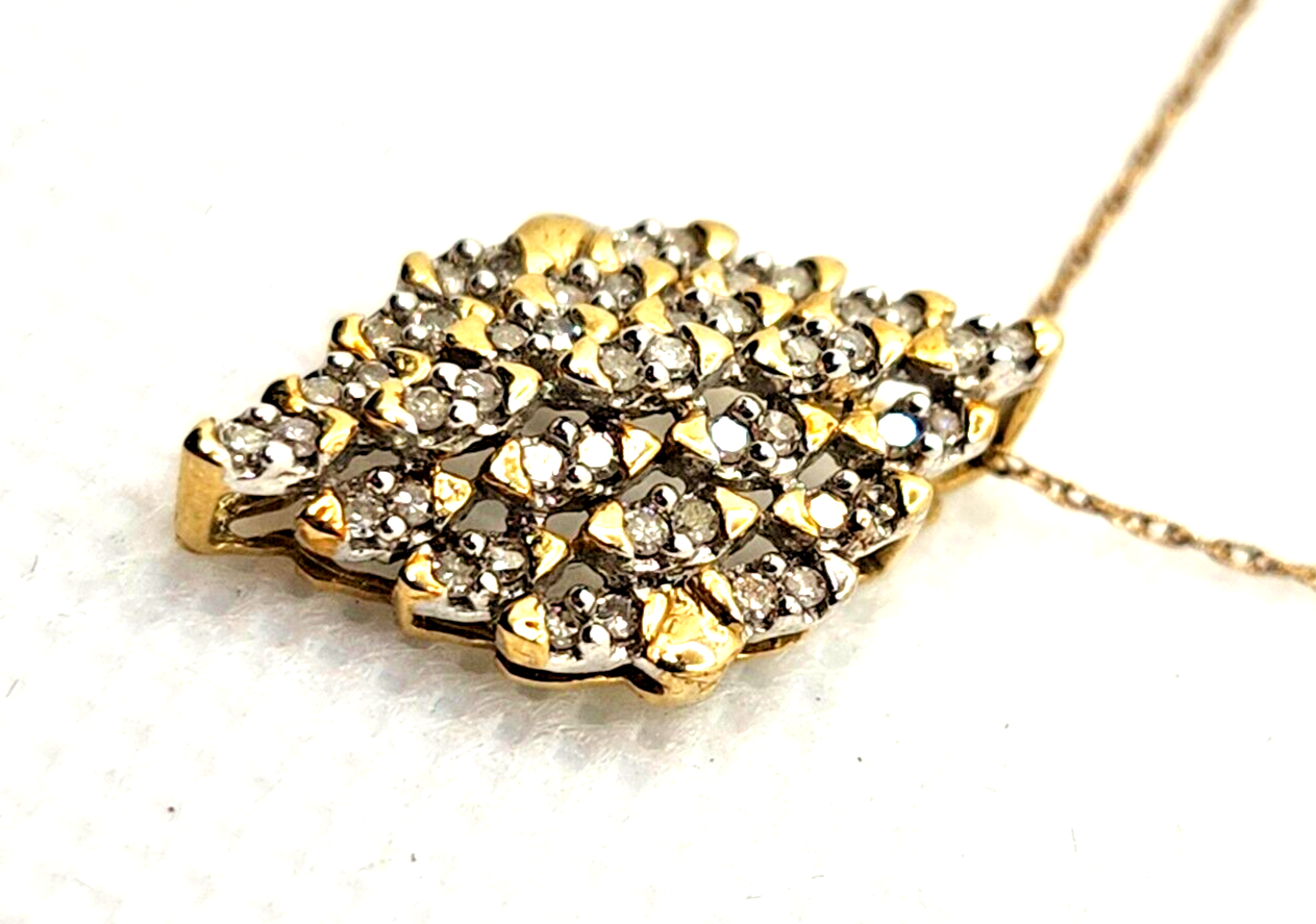 Vintage Chic 1ct Diamond Cluster 10k Yellow Gold Pendant Necklace image 4