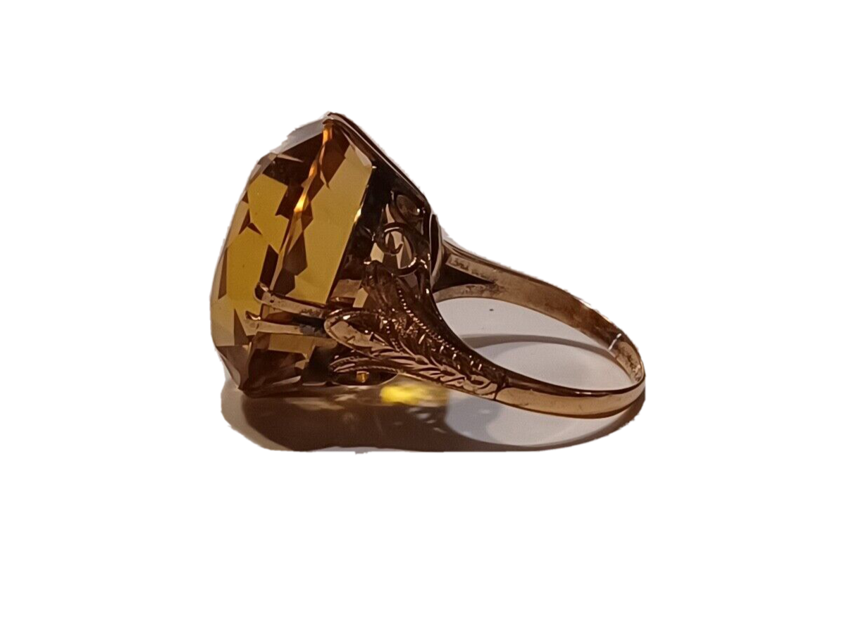 Antique Filigree 14K Yellow Gold & Large 35ct Citrine Ring image 4