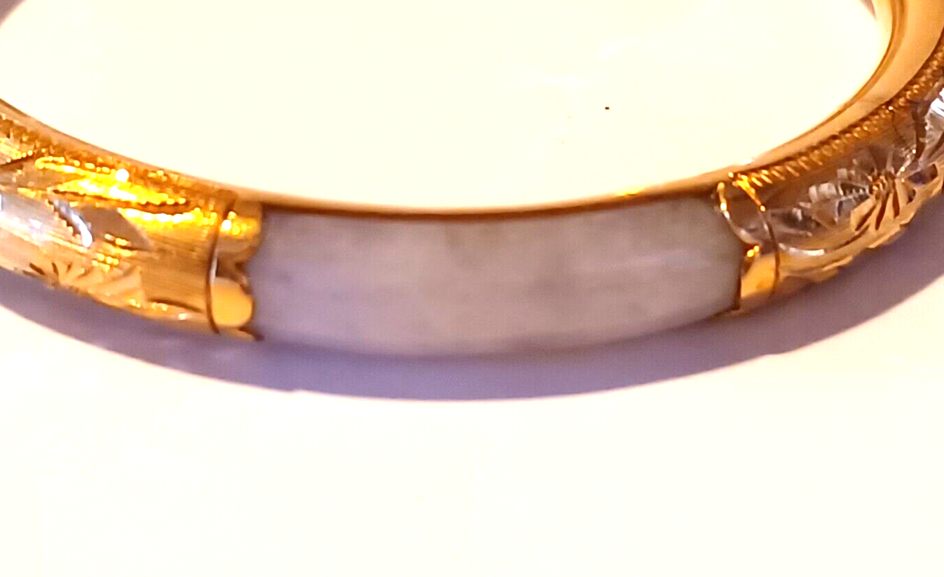 Antique 14K Yellow Gold Red, Green, White & Black Jade Bangle Bracelet image 7