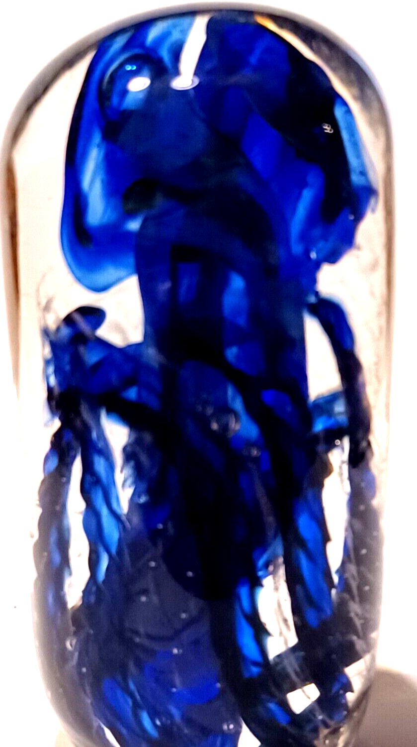 Murano Art Glass Paperweight Italy MCM Art Glass Cobalt Blue Sculpture 5" Tall image 2