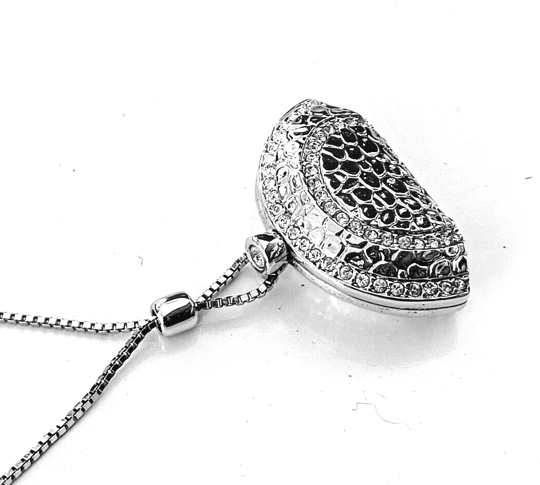 Swaroski Crystal Signed Silver Toned Purse Pendant & Chain image 3