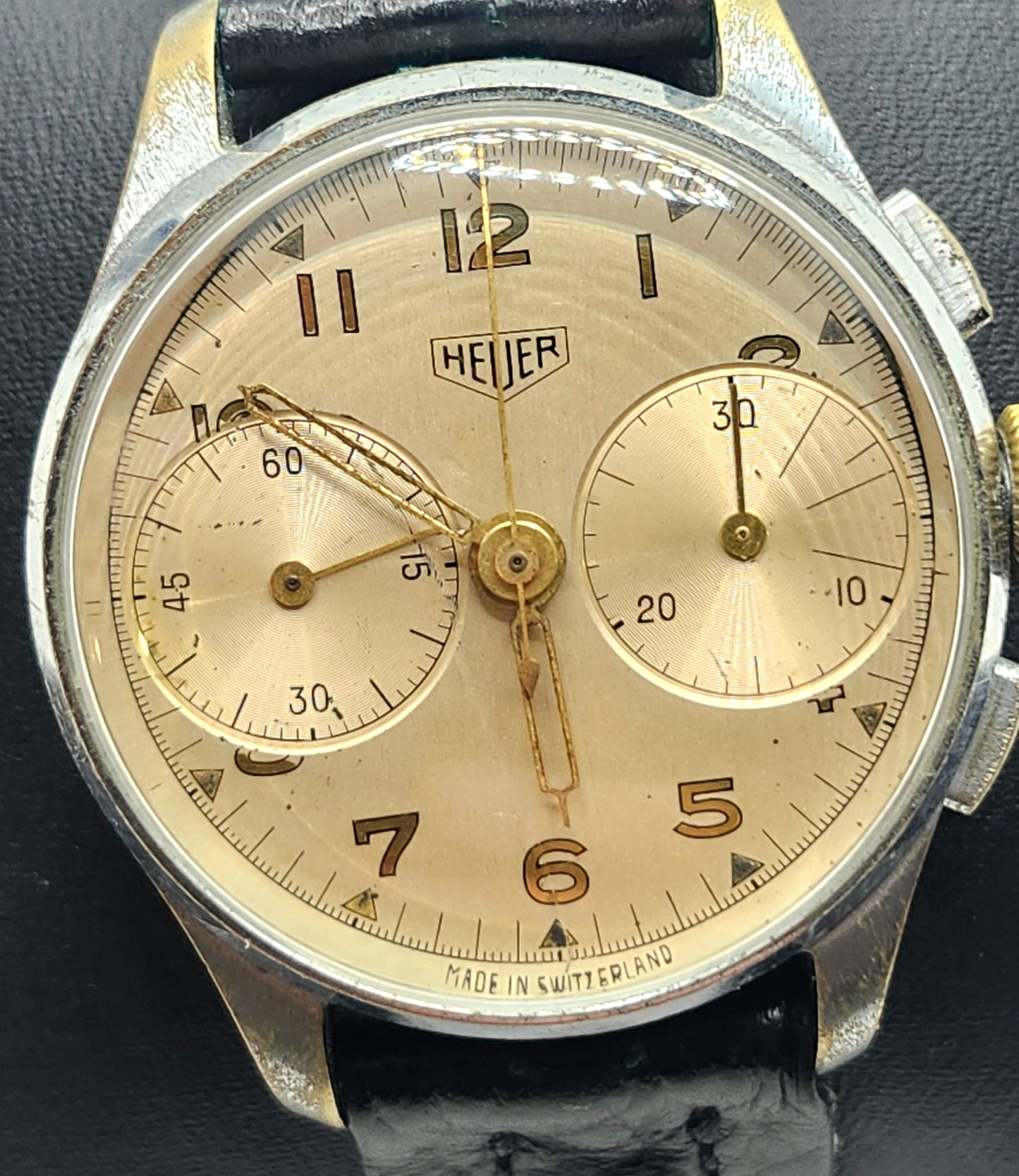 RARE! Vintage 1940's Original HEUER Chronograph Stainless Men's Watch image 4