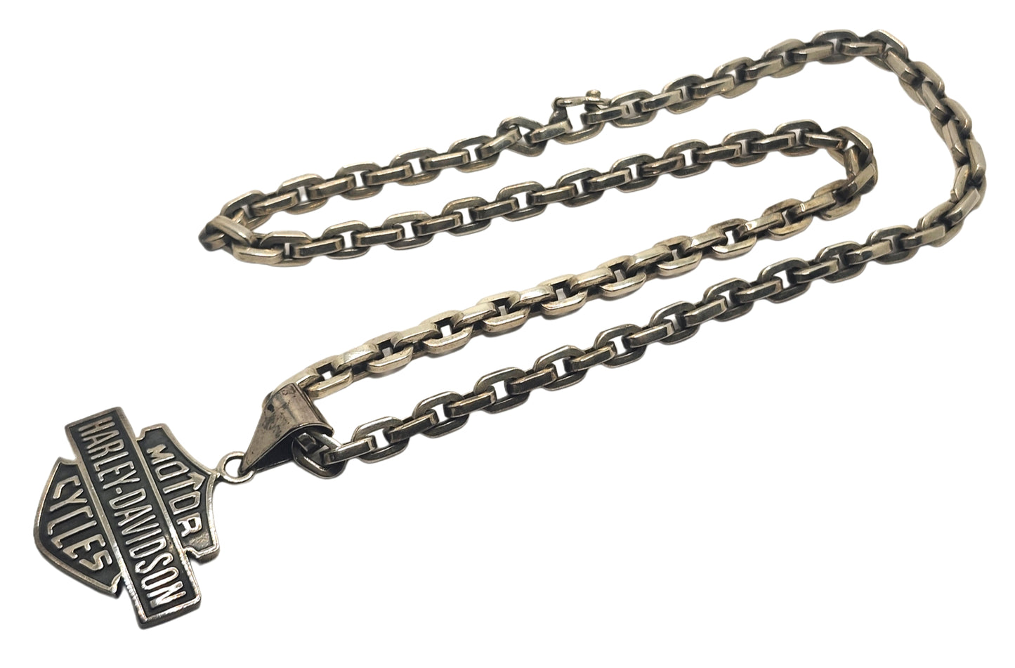 Harley Davidson Sterling Silver Mens Bar & Shield Pendant w/ Rolo Link Necklace image 3