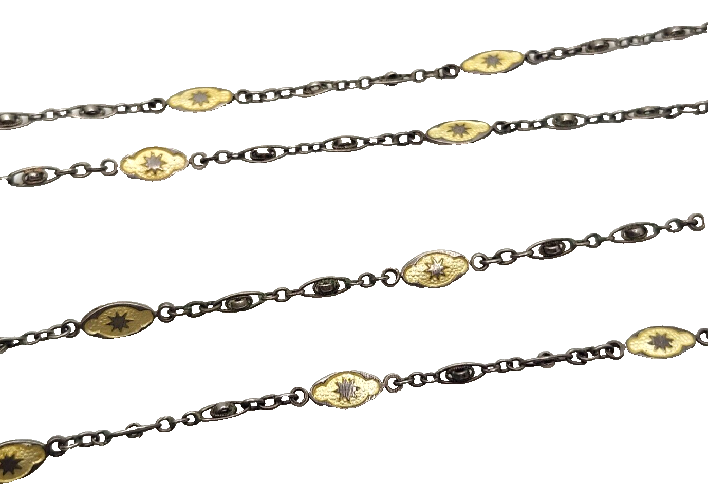 Antique Sterling Silver Guilloche Enamel Long Link Chain w/ Matching Locket image 13