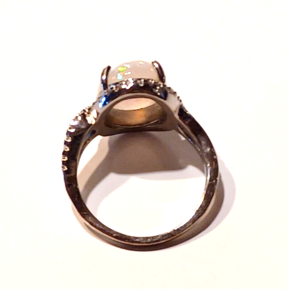 Gorgeous Crushed Opal & CZ Sterling Silver Halo Ring image 7