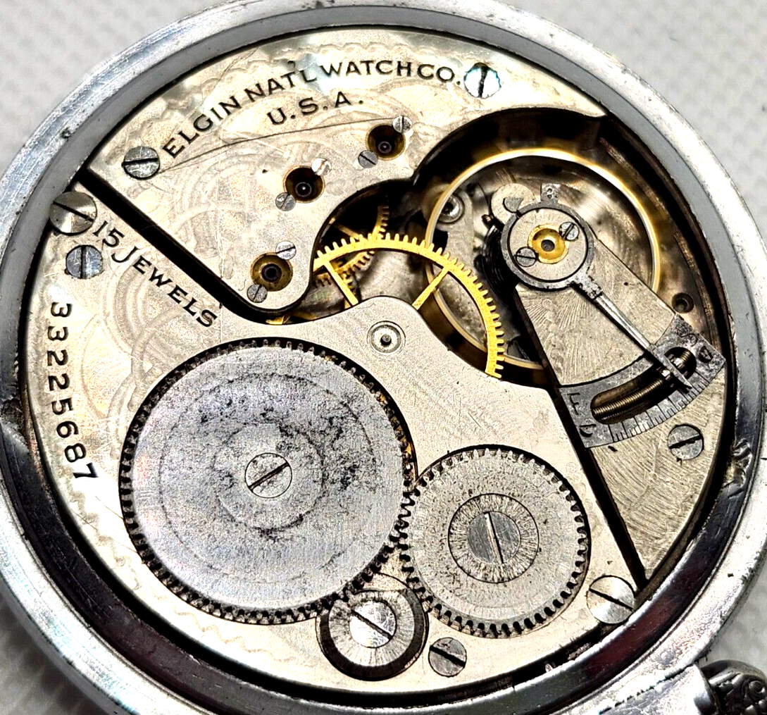 Antique Elgin 15j Pocket Watch 16s Grade 313 Model 7 w/ Train on Case image 9