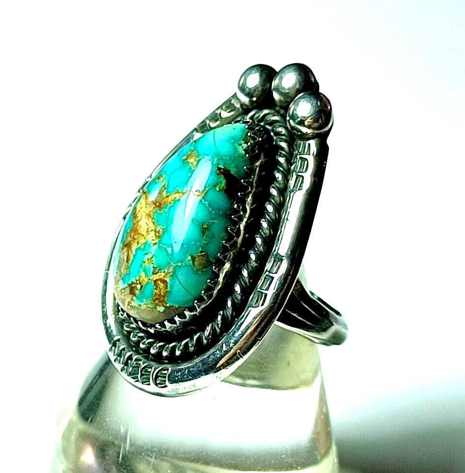 Vintage Native American Sterling Silver & Turquoise Teardrop Shaped Ring G Myers image 2