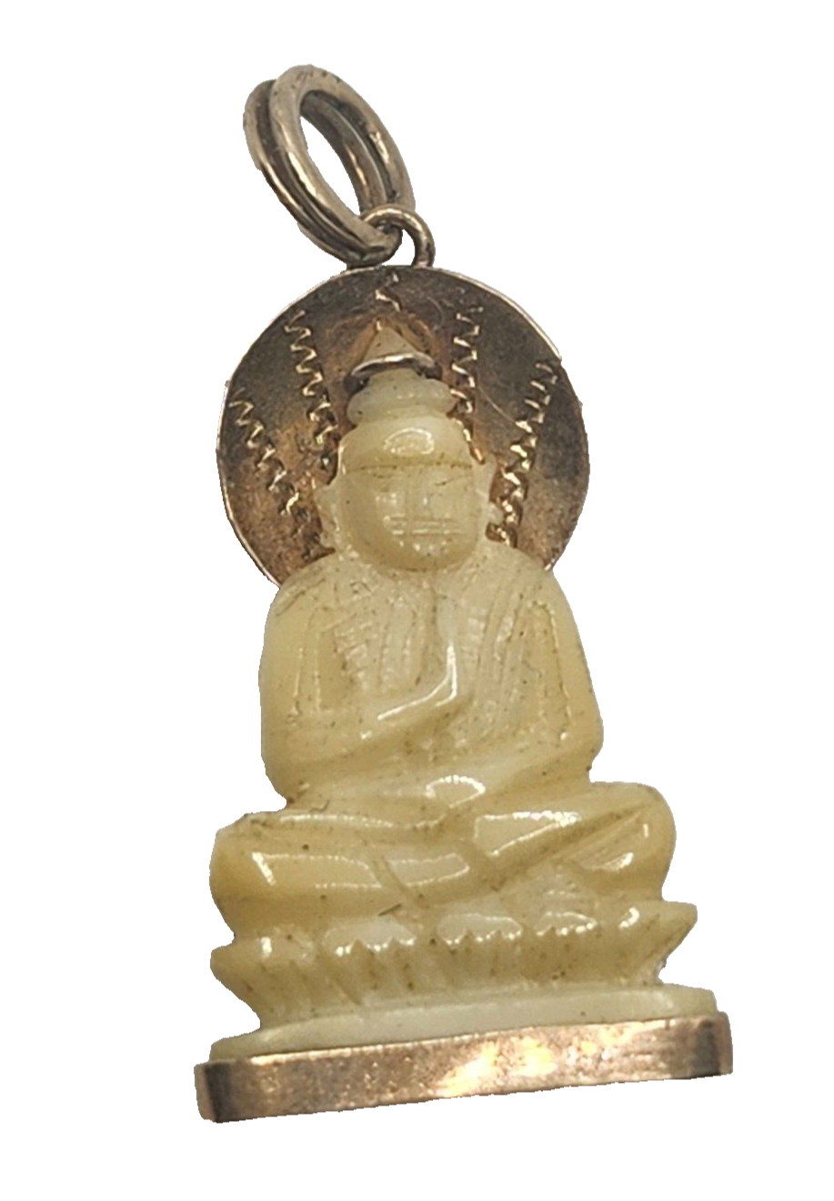 Rare Antique Carved White Jade Meditating Buddha 18k Yellow Gold Pendant image 1