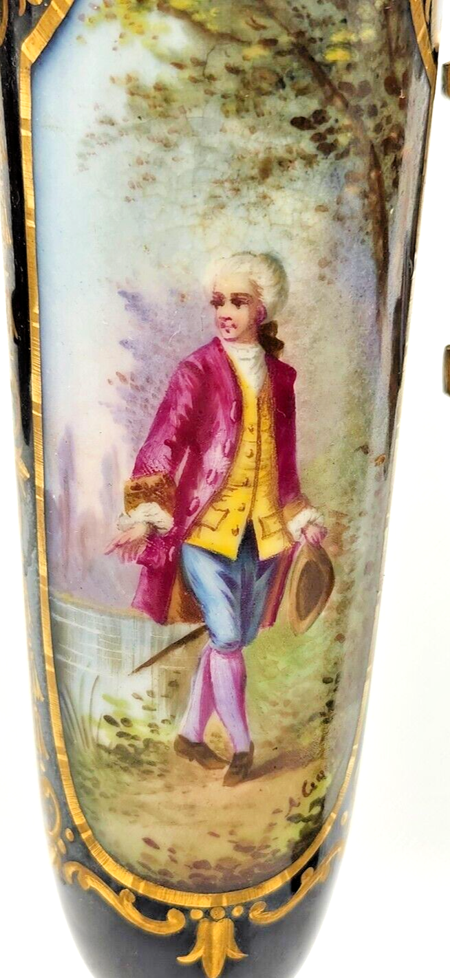 Pair of Antique French Sevres Porcelain Urns, Hand Painted, 1880's image 3