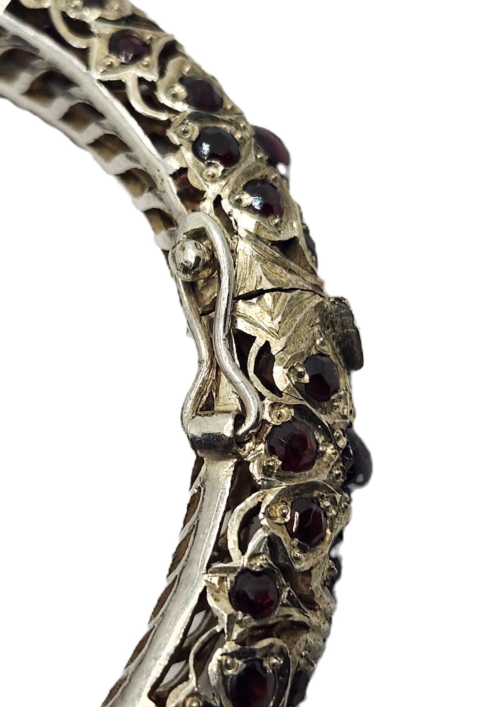 Mughal Indian Sterling Silver & Garnet Hinged Bangle Bracelet image 9
